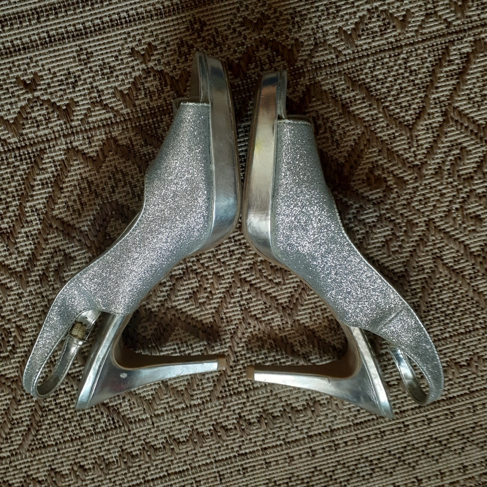 Rampage Silver Glitter Peeptoe Slingback Heels 8.5 - Picture 4 of 10